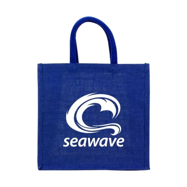Reusable Square Jute Bags with Cotton Handles - Blue